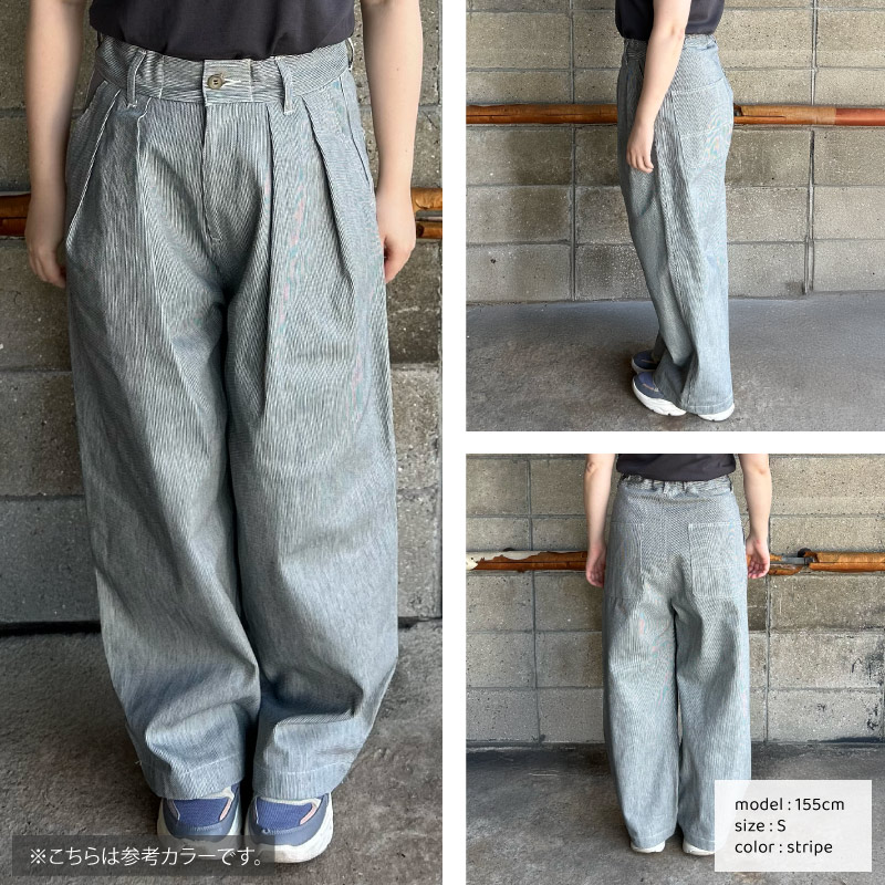 155cm女性スタッフ着用でジャストサイズ。Mサイズなら、ロールアップできる長さになります。